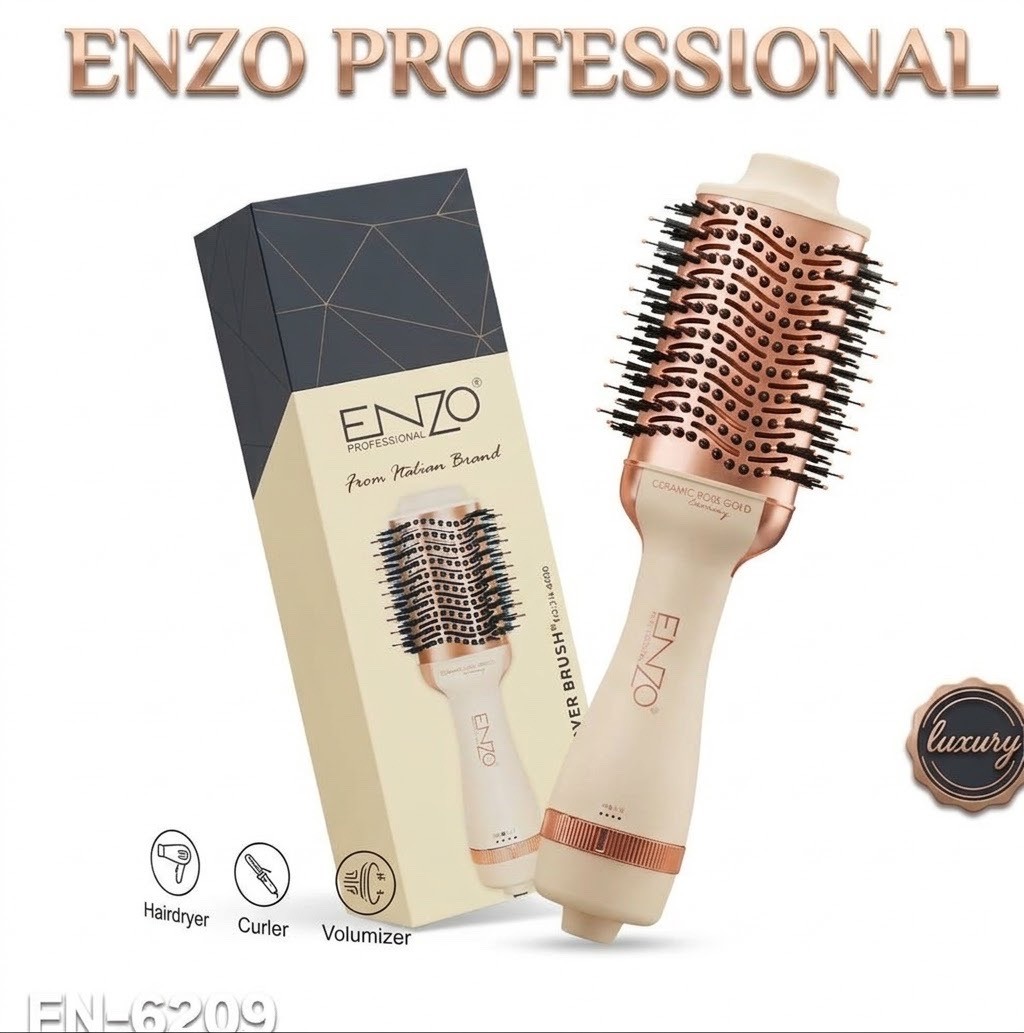 فرشاة ومجفف الشعر الاحترافي 3 في 1 (سشوار، كيرلي، وفوليوم) من إنزو (ENZO