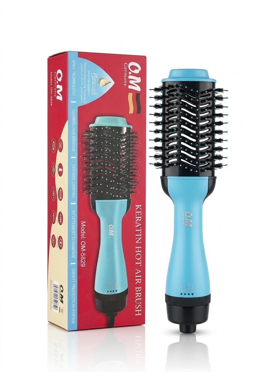 فرشاة الهواء الساخن لتصفيف الشعر بكيراتين ثيرابي وطلاء سيراميك من أو إم (O.M Keratin Hot Air Brush - OM-5829)