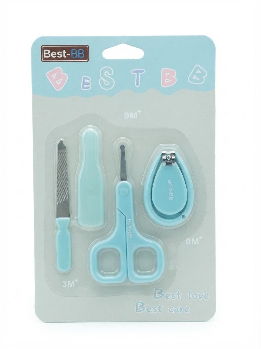 طقم العناية بأظافر الأطفال والرضع 4 في 1 من Best-BB (مقلمة أظافر + مقص دائر الرأس + مبرد + ملقط) - أزرق فاتح