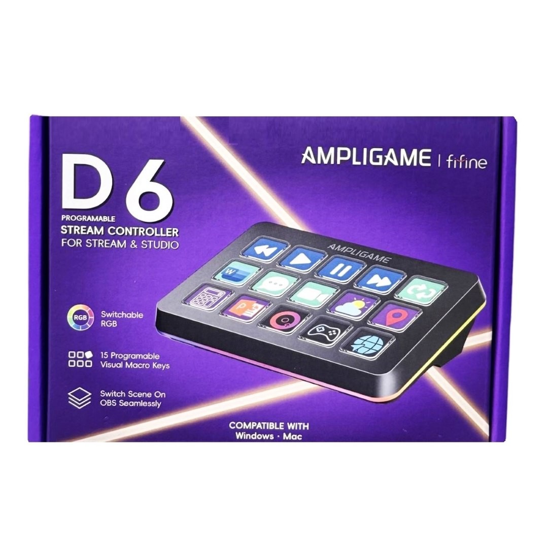 جهاز تحكم البث المباشر المبرمج فاي فاين بشاشات LCD وإضاءة RGB (طراز Fifine AmpliGame D6)