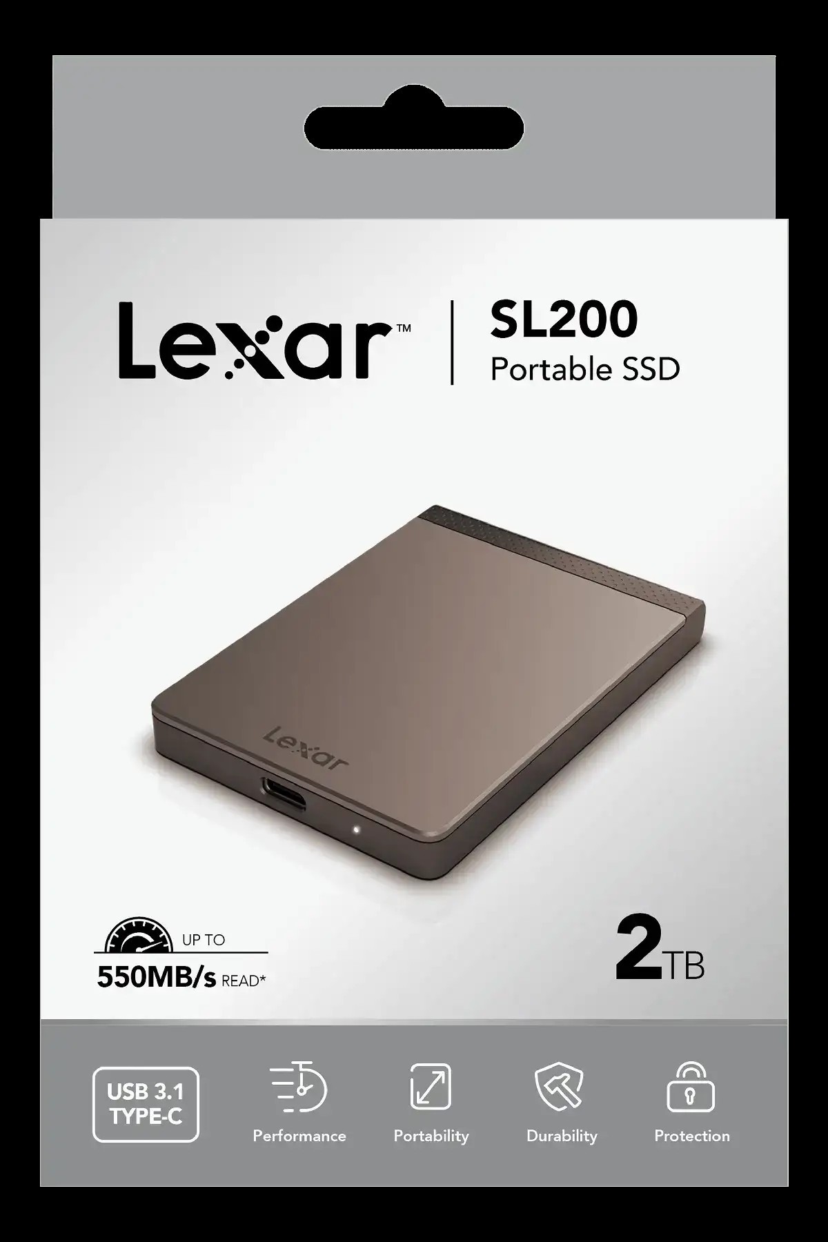 Lexar 2TB SL200 Portable SSD, Read/Write Speeds of up to 550/400 MB/s, USB-C
