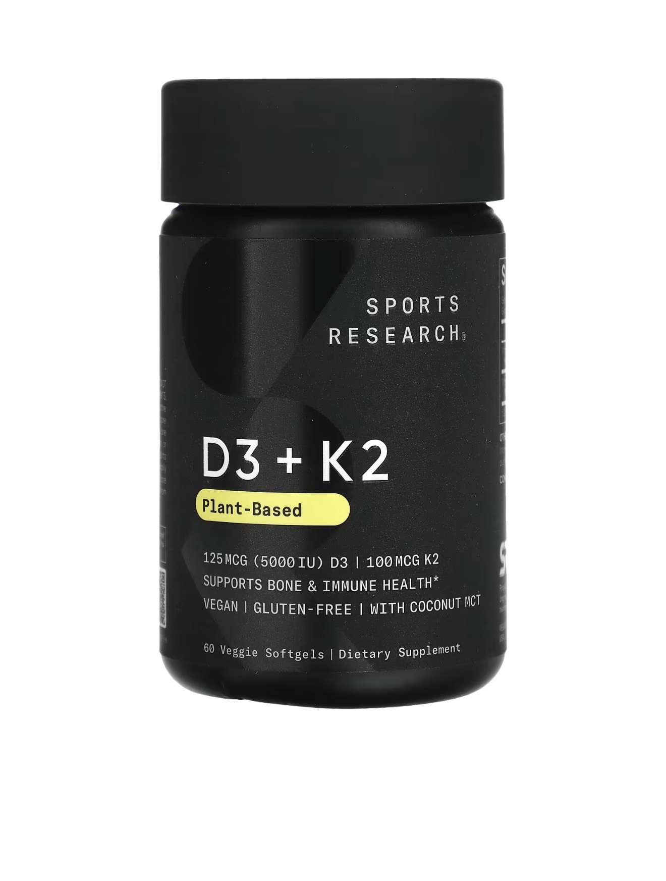 Sports Research® فيتامين D3 + K2 نباتي مع زيت جوز الهند – 60 كبسولة نباتية