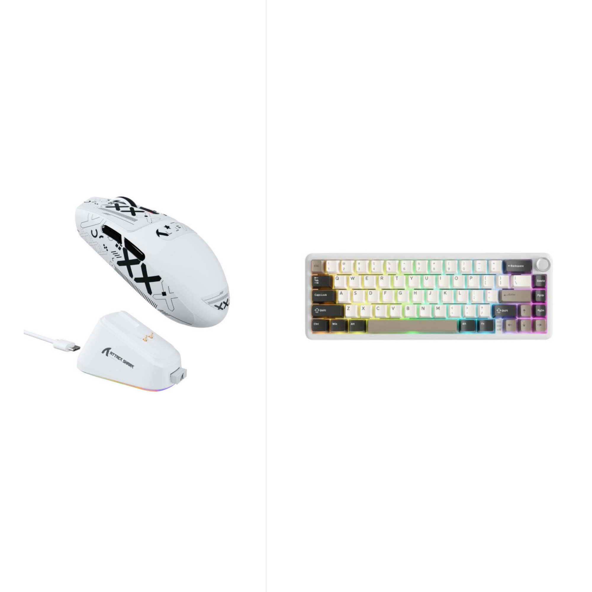 ATTACK SHARK X66 Wireless Mechanical Keyboard  - White Cheese + ATTACK SHARK G3 Tri-mode Wireless White Gaming Mouse