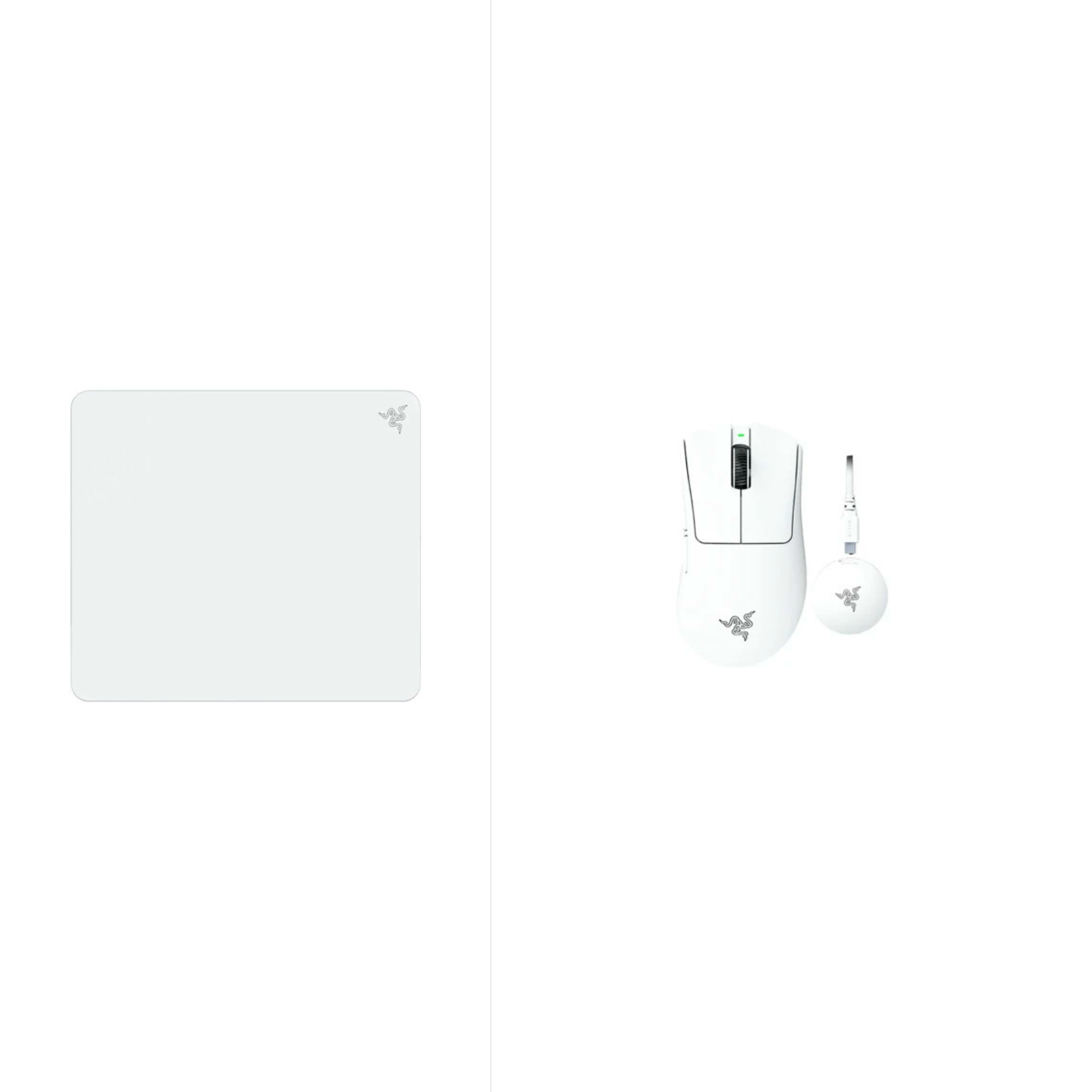 RAZER DEATHADDER V4 White Gaming Mouse + RAZER ATLAS Tempered Glass Mouse Mat - White