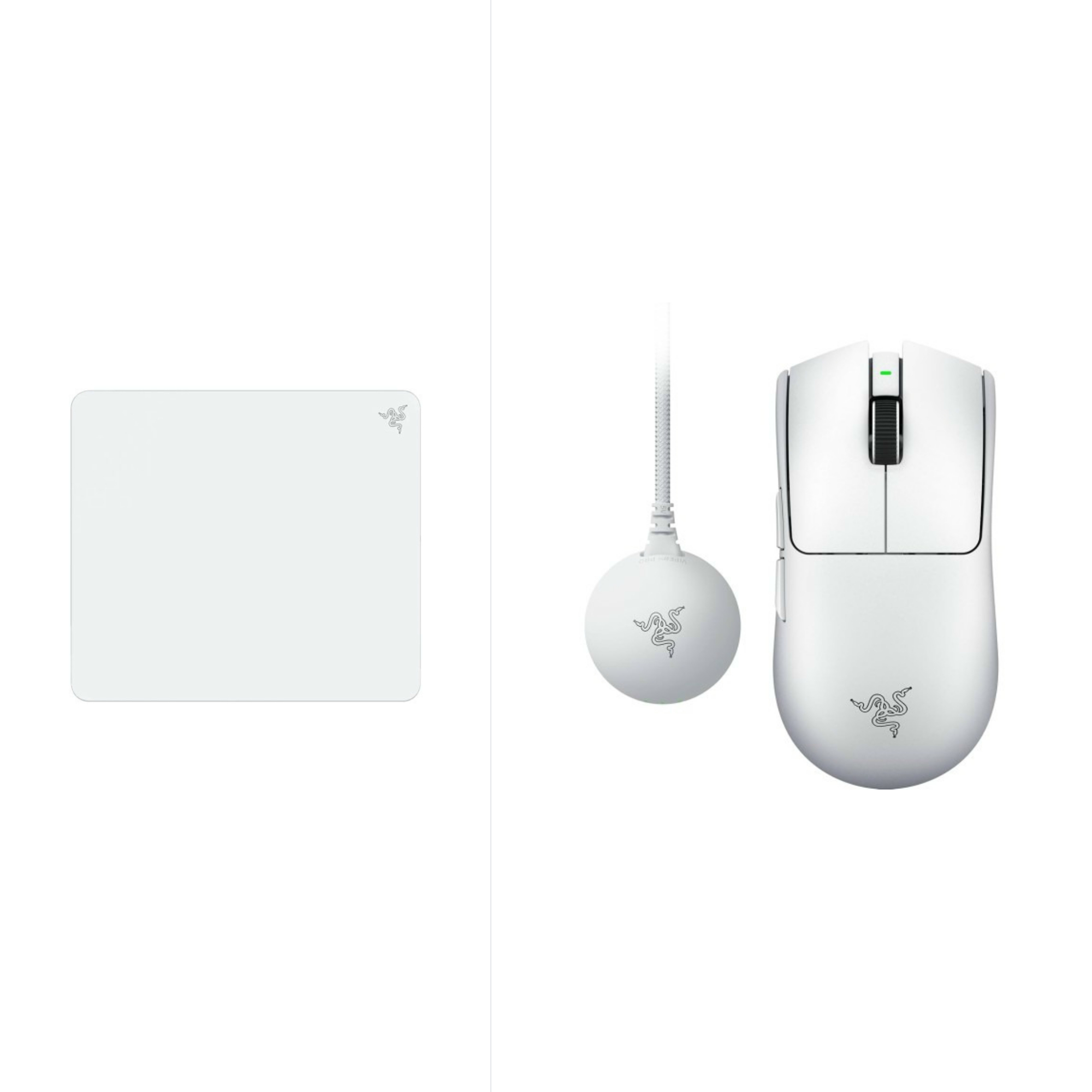 Razer Viper V4 Pro Ultra-lightweight Wireless Symmetrical Gaming Mouse - White + RAZER ATLAS Tempered Glass Mouse Mat - White