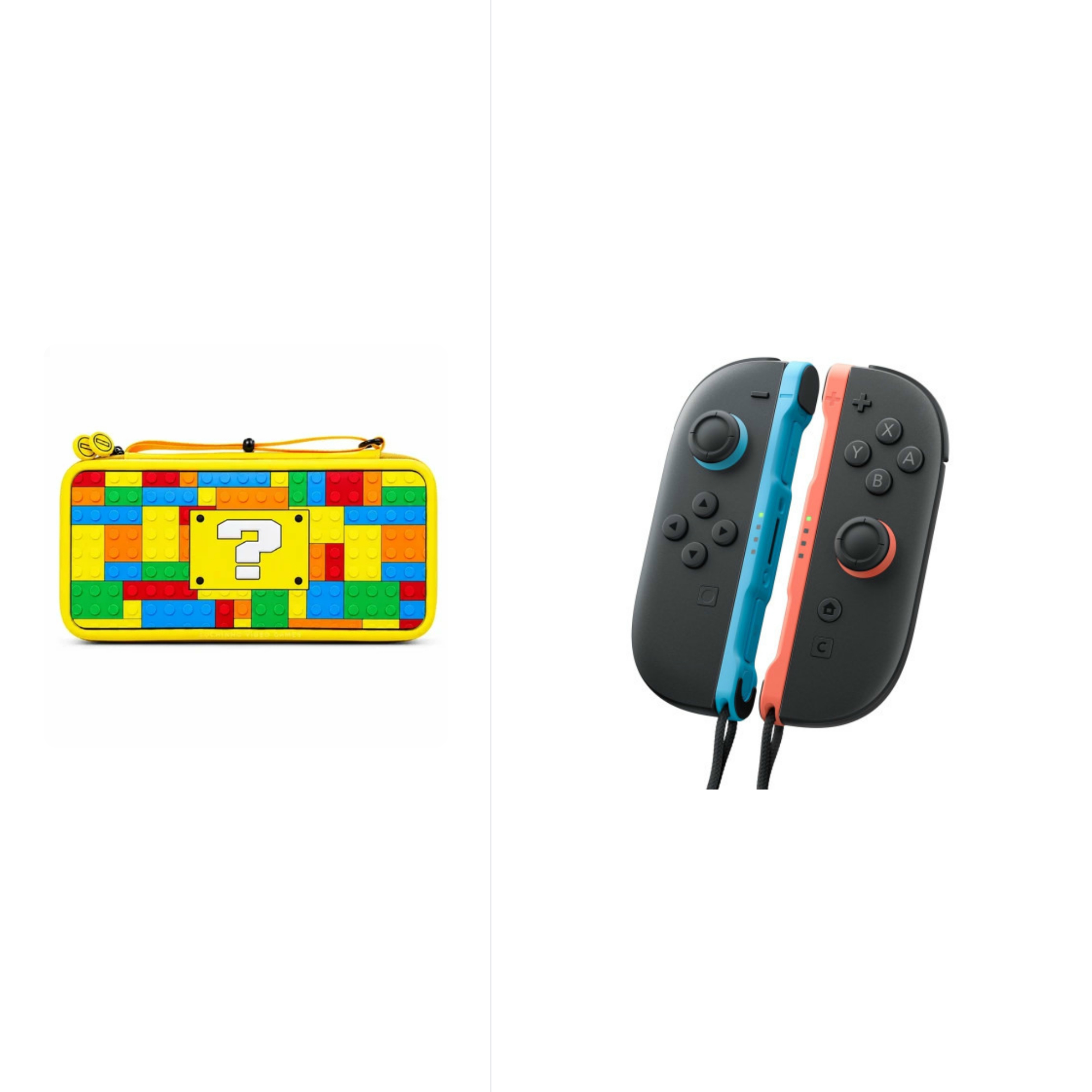 وحدات تحكم Joy-Con لجهاز Nintendo Switch 2 (أزرق فاتح/أحمر فاتح) + حقيبة تخزين حماية EVA لجهاز سويتش 2 - تصميم ماريو الأصفر