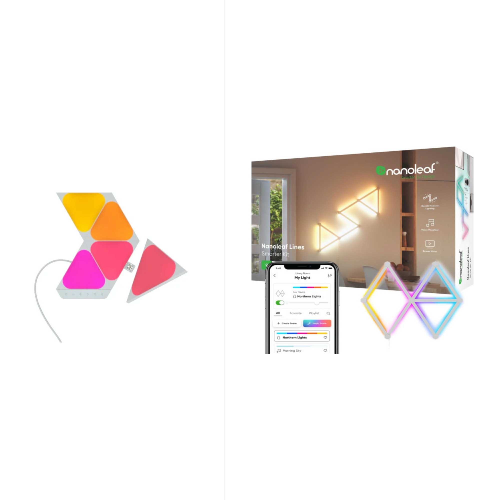 Nanoleaf Lines WiFi Smart RGBW 16M+ Color LED Dimmable Gaming + Mini Triangle Starter Kit 5 Panels