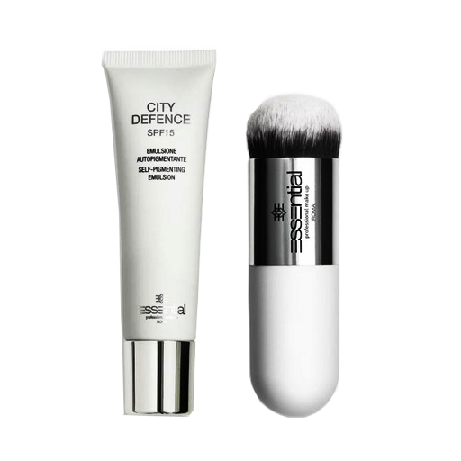 City Defence Self-Pigmenting With Brush مستحلب بتغطية طبيعية للبشرة الداكنة مع فرشاة