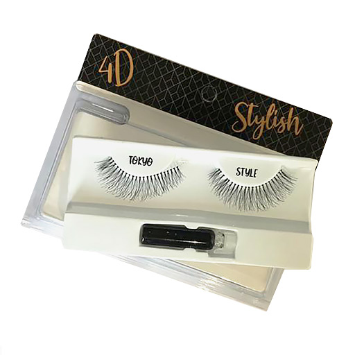 Natural Hair False Lashes In Tokyo 4D Style with Adhesive Set سيت رموش طبيعية مع لاصق
