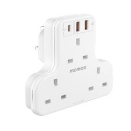 3- على شكل حرف تقسيم شاحن مع Momax ONEPLUG 3-Outlet T-shaped Extension Socket With USB