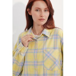 قميص 3854 نسائي فضفاض منقوش بجيب واحد - نعناعي 3854 Women's Plaid Oversize Single Pocket Shirt - Mint