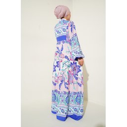 فستان محتشم بنقشة أصيلة 2423 - كحلي داكن 2423 Authentic Patterned Modest Dress - Dark Navy