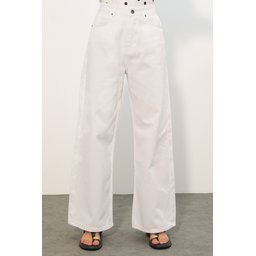 بنطلون جينز بالازو نسائي بخصر عالٍ وأرجل واسعة 6656 - أبيض Women's High-Waist Wide Leg Palazzo Jeans 6656 - White