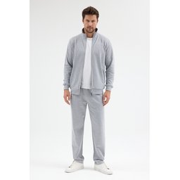 طقم تريننج رجالي رمادي أساسي بقصة مريحة بجيوب من القطن Men's Cotton Regular Fit Comfortable Basic Grey Tracksuit with Pockets