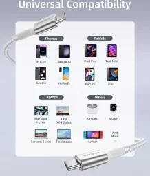 كابل شحن سريع USB-C من إننوستايل، طول 2 متر – أبيض Innostyle Usb-C Fast Charging Cable 2m White