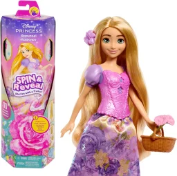 دمية "ديزني برينسيس سبين آند ريفيل" (Disney Princess Spin & Reveal) لشخصية رابونزل مع إكسسوارات متنوعة. Disney Princess Spin & Reveal Rapunzel Fashion Doll