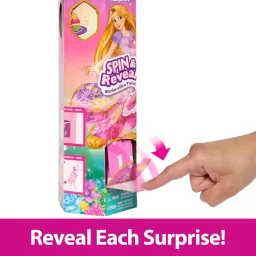 دمية "ديزني برينسيس سبين آند ريفيل" (Disney Princess Spin & Reveal) لشخصية رابونزل مع إكسسوارات متنوعة. Disney Princess Spin & Reveal Rapunzel Fashion Doll