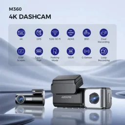 أزدومي M360 كاميرا داش كام بـ 2 قناة ودقة 4K مع بطاقة ذاكرة 64 جيجابايت Azdome DashCam M360 2 Channels 4K with 64GB TF Card