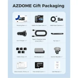 أزدومي GS63H PRO كاميرا داش كام بـ 2 قناة ودقة 4K مع بطاقة ذاكرة 64 جيجابايت Azdome DashCam GS63H PRO 2 Channels 4K with 64GB TF Card