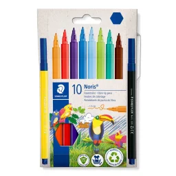 ستيدتلر (Noris 326) أقلام تلوين برأس ليفي، 10 ألوان متنوعة - 326 C10 STAEDTLER Noris 326 Fibre-Tip Pens, 10 Assorted Colors - 326 C10