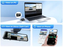 أزدومي PG17 MAX كاميرا داش كام مرآة بـ 2 قناة ودقة 4K مع بطاقة ذاكرة 64 جيجابايت Azdome mirror DashCam PG17 MAX 2 Channels 4K with 64GB TF Card