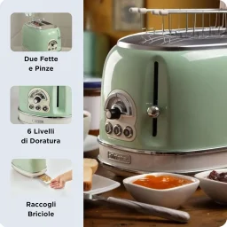 أريتي فينتيج محمصة خبز شريحتين 155 - أخضر Ariete Vintage 2-Slice Toaster 155 - Green