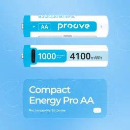 بروفي كومباكت إنيرجي برو بطاريات AA قابلة لإعادة الشحن 4100mWh عبوة من قطعتين - أبيض Proove Compact Energy Pro AA 4100mWh Li-ion USB-C Rechargeable Batteries - 2-Pack - White