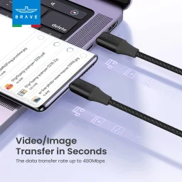 بريف كابل بيانات مضفر للشحن السريع 2 في 1 من USB-C إلى USB-C 3 أمبير و Lightning BDC-45 Brave Braided 2-IN-1 Fast Charging Data Cable USB-C To USB-C 3A & Lightning BDC-45