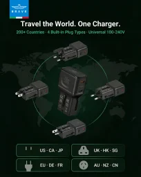 بريف شاحن سفر عالمي GaN بمنفذين وقدرة 30W موديل BTC-48 Brave 30W GaN 2-Port Universal Travel Charger BTC-48