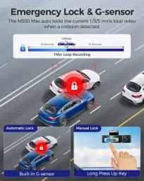 أزدوم M550 Max كاميرا مراقبة للسيارة (داش كام) 3 قنوات، 4K أمامي + 2.5K خلفي + 1080p داخلي، مع بطاقة microSD سعة 64 جيجابايت AZDOME M550 Max 3-Channel Dash Cam, 4K Front + 2.5K Rear + 1080p Cabin, with 64GB microSD Card