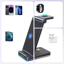 شاحن جوي روم لاسلكي قابل للطي 3 في 1 بقدرة 15 واط لسماعات AirPods وساعة آبل Joyroom 15W Foldable 3-in-1 AirPods, Apple Watch