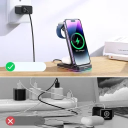 شاحن جوي روم لاسلكي قابل للطي 3 في 1 بقدرة 15 واط لسماعات AirPods وساعة آبل Joyroom 15W Foldable 3-in-1 AirPods, Apple Watch