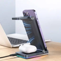 شاحن جوي روم لاسلكي قابل للطي 3 في 1 بقدرة 15 واط لسماعات AirPods وساعة آبل Joyroom 15W Foldable 3-in-1 AirPods, Apple Watch