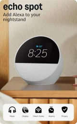 أمازون إيكو سبوت ساعة المنبه الذكية مع أليكسا - اللون الأبيض Amazon Echo Spot Smart Alarm Clock with Alexa - White