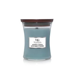 شمعة "وود ويك" (WoodWick) متوسطة بتصميم الساعة الرملية - خشب الميرمية وعشب البحر WoodWick Hourglass Medium Candle - Sagewood & Seagrass