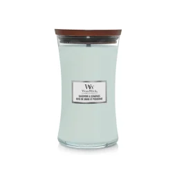 شمعة "وود ويك" (WoodWick) كبيرة بتصميم الساعة الرملية - خشب الميرمية وعشب البحر WoodWick Hourglass Large Candle - Sagewood & Seagrass