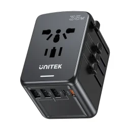 يونيتيك P1121ABK01 محول سفر عالمي مع يو إس بي-سي 35 واط بي دي - EU/US/UK/AUS أسود UNITEK P1121ABK01 Universal Travel Adapter with 35W USB-C PD - EU/US/UK/AUS Black