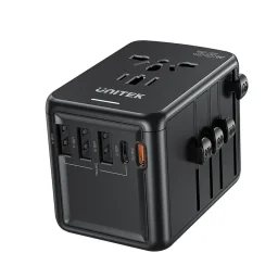 يونيتيك P1121ABK01 محول سفر عالمي مع يو إس بي-سي 35 واط بي دي - EU/US/UK/AUS أسود UNITEK P1121ABK01 Universal Travel Adapter with 35W USB-C PD - EU/US/UK/AUS Black