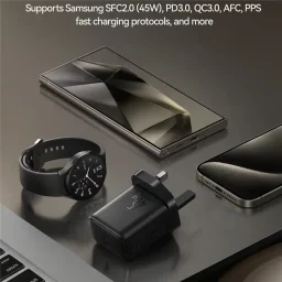 جويروم شاحن حائط UK USB-C GaN JR-TCG13 بقوة 45 واط مع كابل USB-C بقوة 60 واط - أسود Joyroom JR-TCG13 45W GaN UK USB-C Wall Charger with 60W USB-C Cable - Black