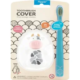 فليبر عبوة كومبو غطاء فرشاة أسنان وفرشاة أسنان حيوان مرح - بقرة Flipper Fun Animal Toothbrush Cover & Toothbrush Combo Pack - Cow