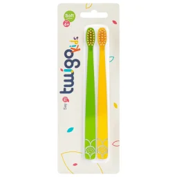 فليبر فرش أسنان تويجو للأطفال ناعمة الشعيرات - أخضر وأصفر، عبوة من قطعتين Flipper Twigo Kids Soft-Bristle Toothbrushes - Green & Yellow, 2-Pack