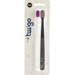 فليبر فرش أسنان تويجو للبالغين ناعمة الشعيرات - بني فحمي وأبيض فلفلي Flipper Twigo Adult Soft-Bristle Toothbrushes - Charcoal Brown & Pepper White