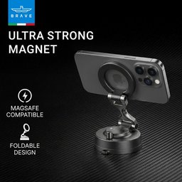 بريف حامل هاتف مغناطيسي للسيارة بتثبيت بالشفط - أسود (BHL-56) Brave Vacuum Suction Magnetic Car Phone Mount - Black (BHL-56)