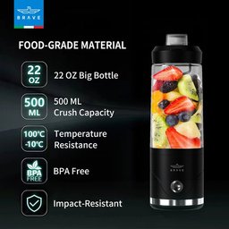 بريف Blendo خلاط محمول 650 مل بسرعة 20,000 دورة في الدقيقة - أسود (BBL-01BK) Brave Blendo 650ml Portable Blender 20,000 RPM - Black (BBL-01BK)