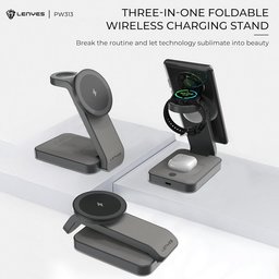 لينيس PW313 قاعدة شحن لاسلكي ثلاثة في واحد قابلة للطي - رمادي Lenyes PW313 3-in-1 Foldable Wireless Charging Stand - Grey