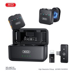 مايكروفون لاسلكي مزدوج XO MC15 مع عزل الضوضاء بالذكاء الاصطناعي وعلبة شحن ذكية XO MC15 Dual Wireless Microphone
