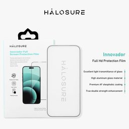 لاصق اصلي من هلوشور 2.5D لجهاز ايفون 17 / 16 برو حماية كاملة مقاوم للكسر HaloSure Screen Protector