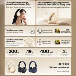 سماعة ريماكس RB-100HB لاسلكية بلوتوث 5.4 على الأذن قابلة للطي REMAX RB-100HB Headphones