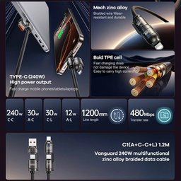 كابل شحن REMAX C1 متعدد 240 واط 4 في 1 - USB-A و Type-C و Lightning REMAX C1 240W Cable