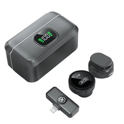 مايكروفون لاسلكي XO MC12 مع عزل الضوضاء وعلبة شحن ذكية Type-C ومحول Lightning XO MC12 Wireless Microphone